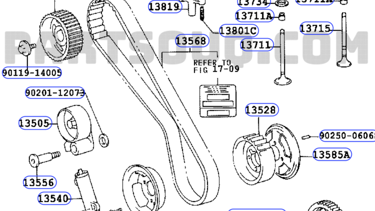 Explosion Chart showing Spare Parts for a Land Cruiser 100 on Partsouq.com